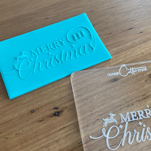 "Merry Christmas" Deboss, Pop Stamp, Raised Effect cookie Stamp, Cookie Cutter Store