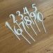 Numbers 1-9 and zero, silver cake topper, cookie cutter store