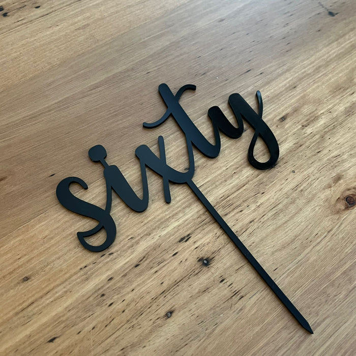 Sixty, 60, acrylic cake topper in Black, Cookie Cutter Store