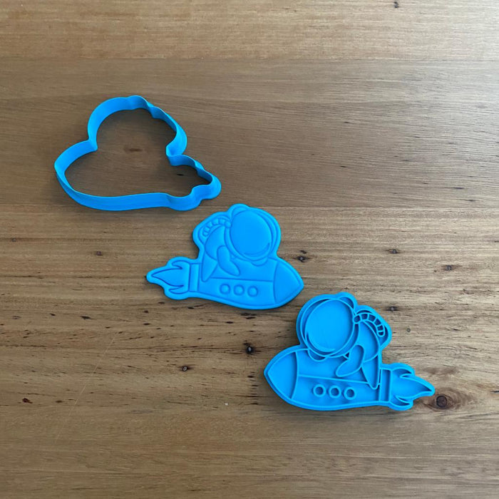 Spaceman on Rocket Cookie Cutter and Emboss Stamp, cookie cutter store
