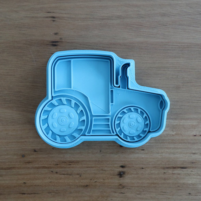 Tractor Cookie Cutter and optional Stamp measures approx. 73mm tall by 100mm wide.  You can choose just the outline cookie cutter or add the stamp for fondant or royal icing decoration.  Also, don't miss our other vehicle themed cookie cutters, search for "Transport" in our search bar.
