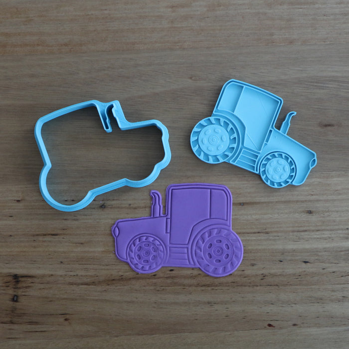 Tractor Cookie Cutter and optional Stamp measures approx. 73mm tall by 100mm wide.  You can choose just the outline cookie cutter or add the stamp for fondant or royal icing decoration.  Also, don't miss our other vehicle themed cookie cutters, search for "Transport" in our search bar.