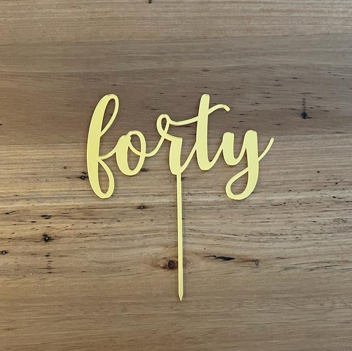 Forty, 40, acrylic cake topper in Bright Gold, Cookie Cutter Store