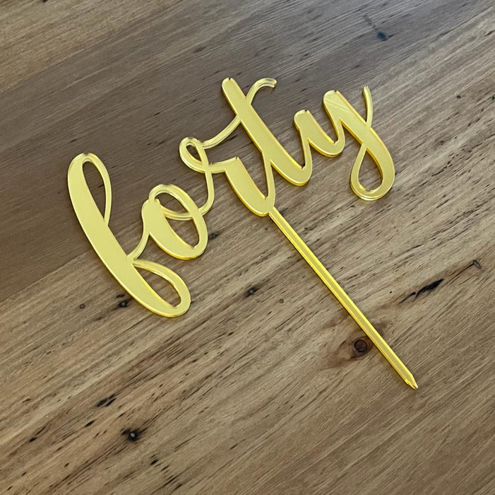 Forty, 40, acrylic cake topper in Bright Gold, Cookie Cutter Store