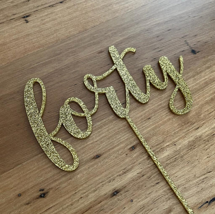 Forty, 40, acrylic cake topper in Glitter Light Gold, Cookie Cutter Store