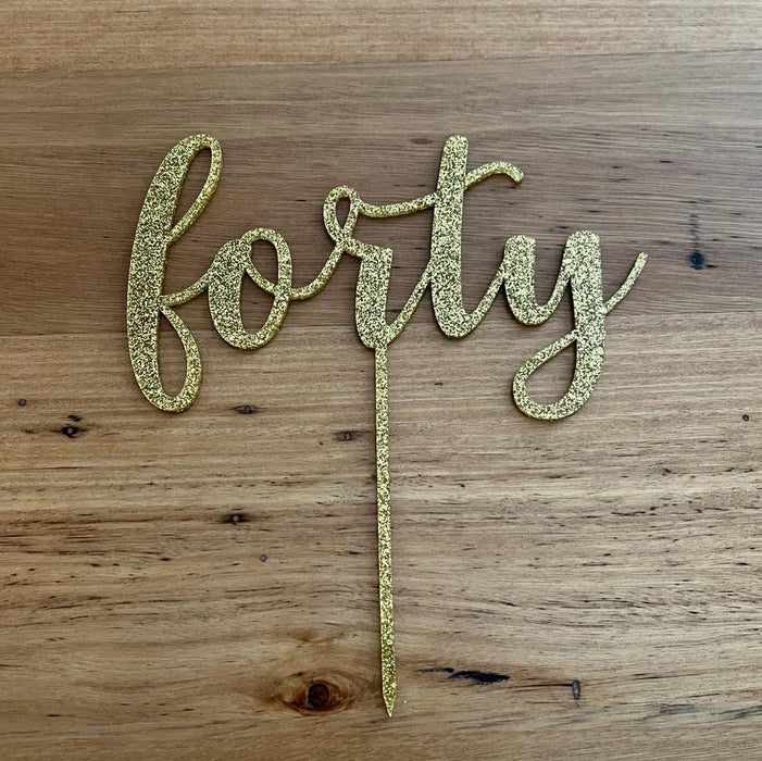 Forty, 40, acrylic cake topper in Glitter Light Gold, Cookie Cutter Store