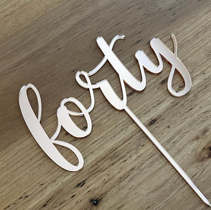 Forty, 40, acrylic cake topper in rose gold, Cookie Cutter Store