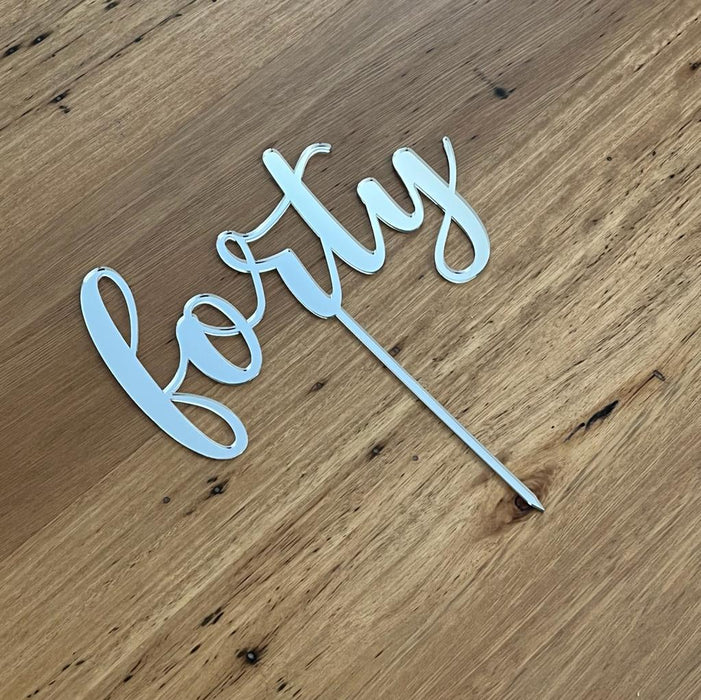 Forty, 40, acrylic cake topper in Silver, Cookie Cutter Store