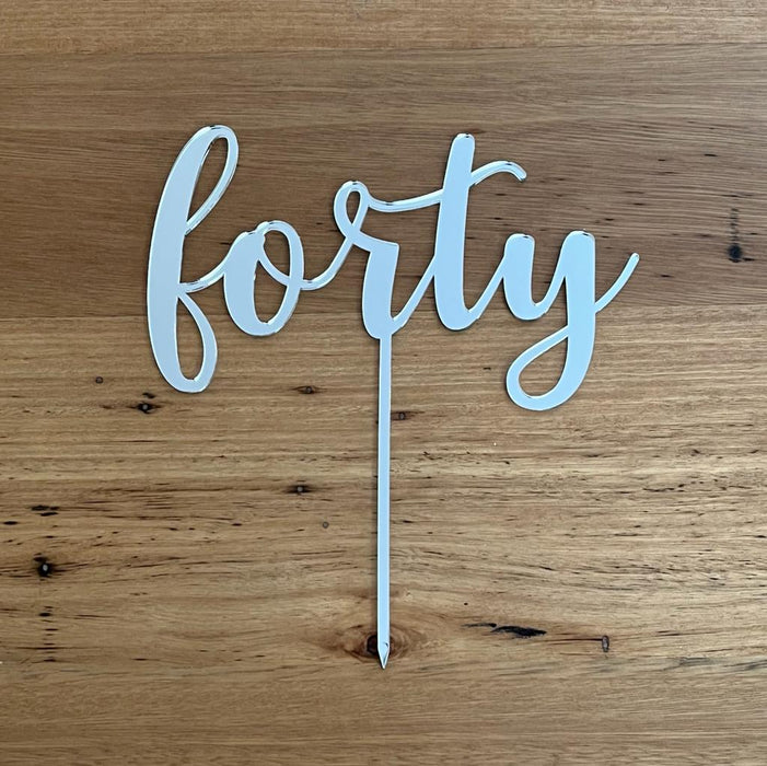 Forty, 40, acrylic cake topper in Silver, Cookie Cutter Store