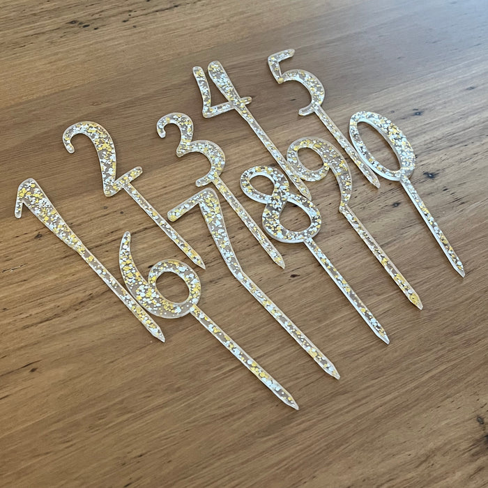 Individual numbers 0-9 Cake Topper (choose any) in Silver & Gold Bubble Glitter