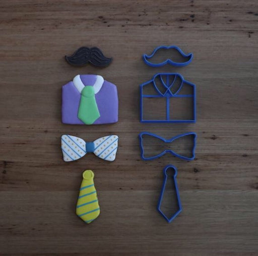 shirt, bow tie, long tie, moustache cookie cutter for Father's day, cookie cutter store