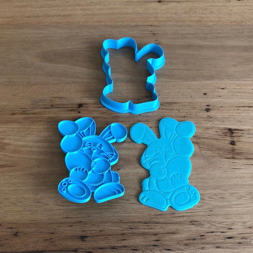 Easter Bunny holding Easter Eggs Cutter with optional Stamp. Cookie Cutter measures approx. 105mm tall by 73mm wide.  Also, don't miss our other Easter themed cookie cutters, search for "Easter" in our search bar  