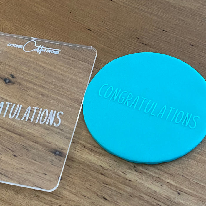 "congratulations" style 2 Deboss Raised Effect Cookie Stamp, Cookie Cutter Store