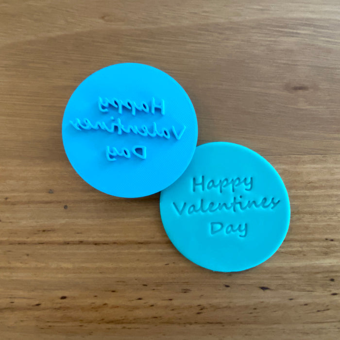 Happy Valentines Day Emboss Stamp 70mm or 80mm options  Each stamp comes with a handle on the top to help with application and removal of the stamp. This significantly improves the quality of your finished cookie.  