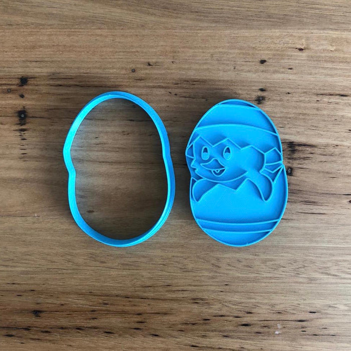 Easter Chick in Easter Egg Cookie Cutter with internal stamp details measures approx. 90mm tall by 60mm wide.  Also, don't miss our other Easter themed cookie cutters, search for "Easter" in our search bar