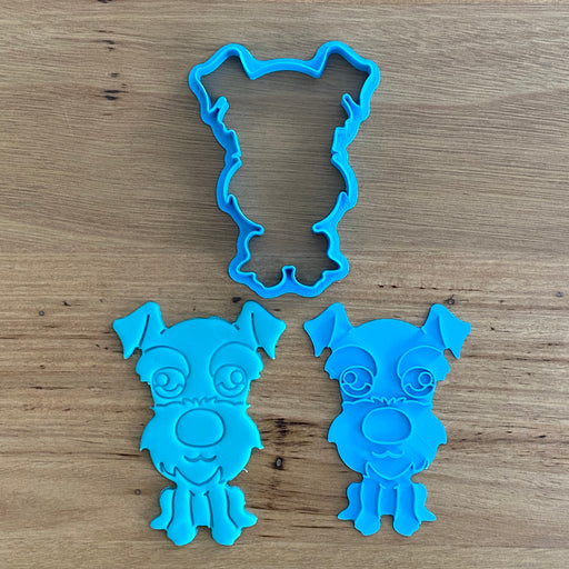 Schnauzer 2 piece Cookie Cutter and Fondant Stamp measures approx. 100mm tall  Our cutter and stamp set is perfect my making cute little Schnauzers! Woof Woof!