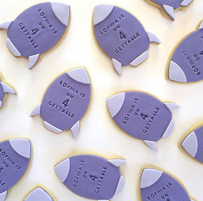 Rocket Cookie Cutter with Optional Stamp measures approx. 90mm tall by 60mm wide.  This Rocket design comes with the option of the outline cutter, or with the perfectly fitted Stamp which you can use to help with decorating, or to stamp into a plain cookie.