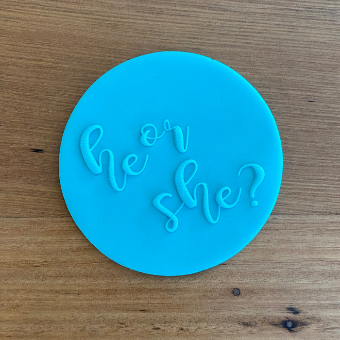 "he or she" Deboss Raised Effect Baby Reveal Cookie Stamp, Cookie Cutter Store
