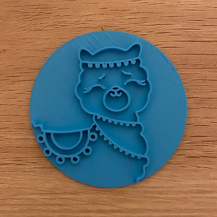 Llama Alpaca Head Cookie Embosser Stamp measures 70mm across  Our beautiful Llama is now available on a versatile 70mm round Emboss Stamp, Take a look at our other products that she features on and why not pair her with a cactus!