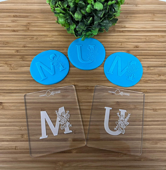 Letter M, U and M with Floral Feature for Mother's Day Raised Effect Stamp, Pop Stamp, deboss stamp and cookie cutter, cookie cutter store