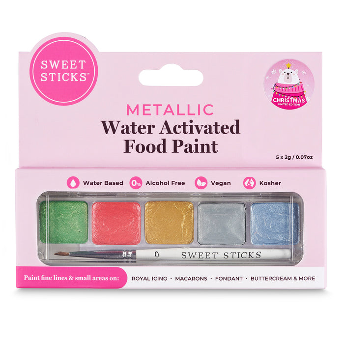 Sweet Sticks Water Activated Food Paint, Cake and Cookie Decorating, Christmas Limited Edition Theme Metallic Palette, Cookie Cutter Store