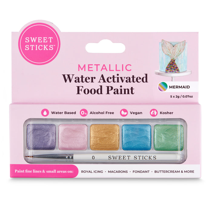 Sweet Sticks Water Activated Food Paint, Cake and Cookie Decorating, Mermaid Theme Metallic Palette, Cookie Cutter Store
