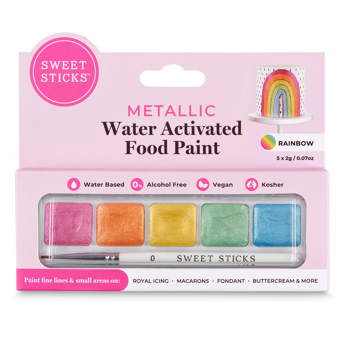 Sweet Sticks Water Activated Food Paint, Cake and Cookie Decorating, Rainbow Theme Metallic Palette, Cookie Cutter Store