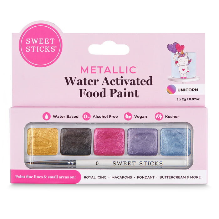 Sweet Sticks Water Activated Food Paint, Cake and Cookie Decorating, Unicorn Metallic Palette, Cookie Cutter Store