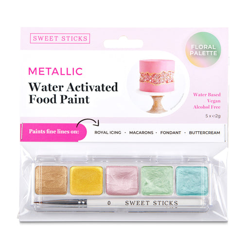 Sweet Sticks Water Activated Food Paint, Cake and Cookie Decorating, Floral Theme Metallic Palette, Cookie Cutter Store